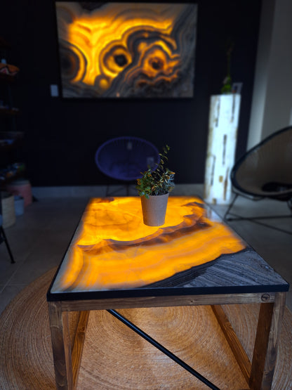 'Erupcion' Backlit Onyx Stone 40" Wood Coffee Table