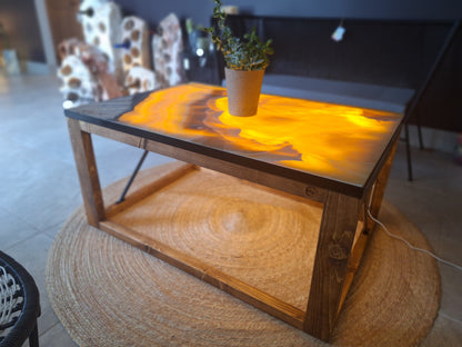 'Erupcion' Backlit Onyx Stone 40" Wood Coffee Table