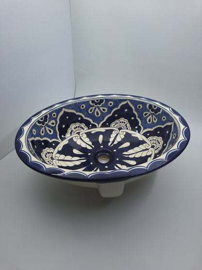 21" Blue & White Talavera Ceramic Drop-In Sink