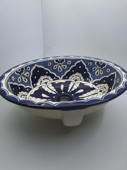 21" Blue & White Talavera Ceramic Drop-In Sink