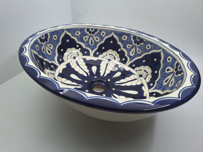 21" Blue & White Talavera Ceramic Drop-In Sink