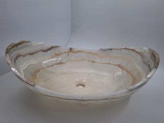 22" White & Brown Artistic Onyx Vessel Sink
