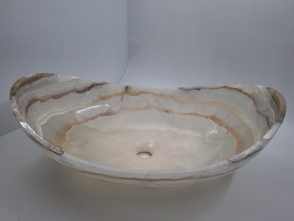 22" White & Brown Artistic Onyx Vessel Sink