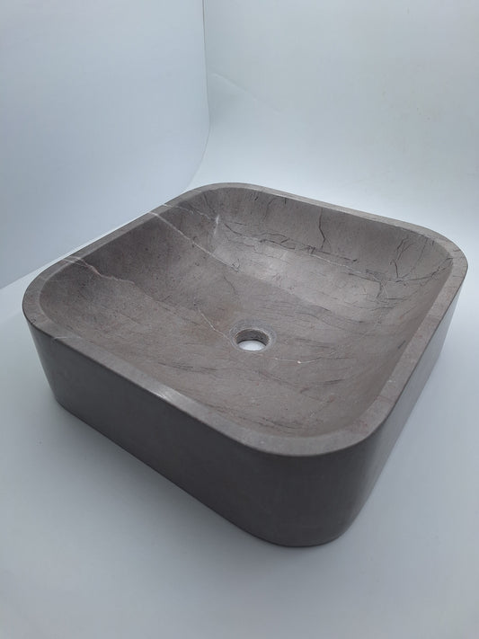 16" Square Grey Marble Vessel Sink