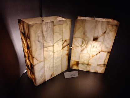 Beige & Green Onyx Wall Sconce Set