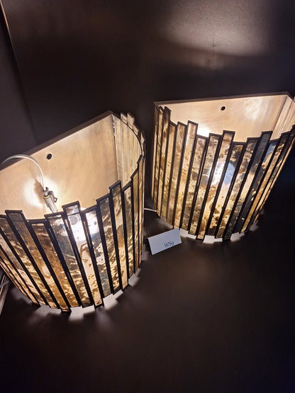 Distressed Tin & Glass Wall Sconce Set