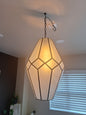 Large Frosted Glass & Tin Geometric Pendant Light Chandelier