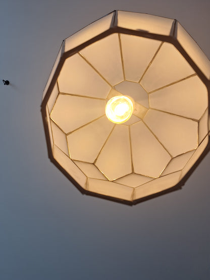 Large Frosted Glass & Tin Geometric Pendant Light Chandelier