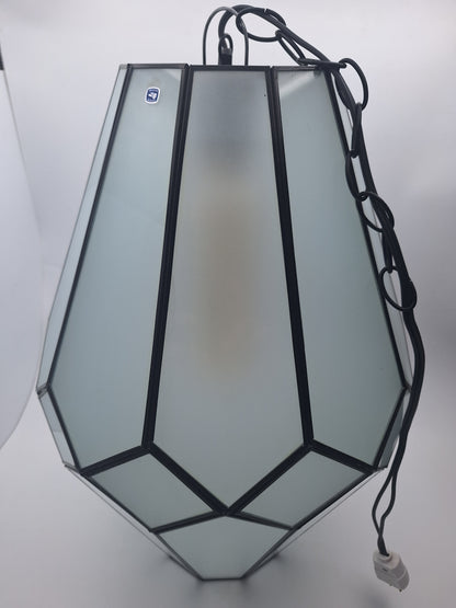 Large Frosted Glass & Tin Geometric Pendant Light Chandelier
