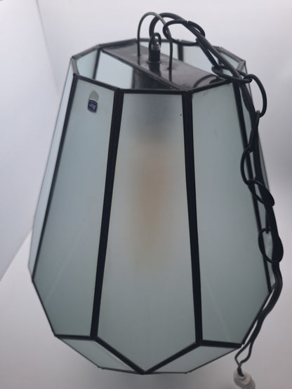 Large Frosted Glass & Tin Geometric Pendant Light Chandelier