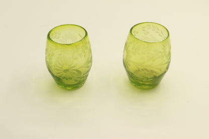 Olive Green Oval Blown Glass Set