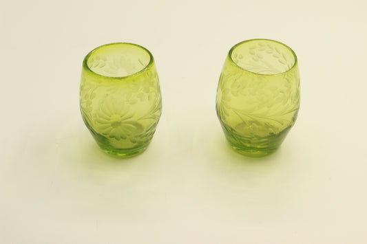 Olive Green Oval Blown Glass Set