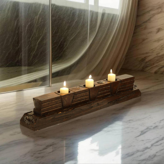 Handmade Parota Wood Candle Holder- Mexican Rustic