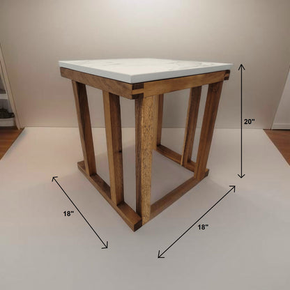 Los Cabos Wood Corner Table w/ Real Stone Top