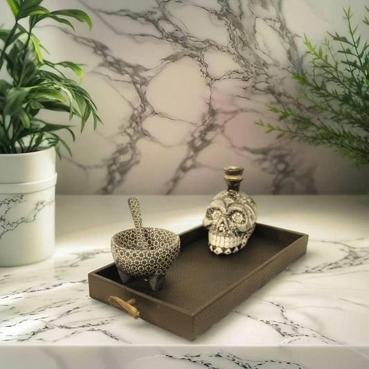 Black Snakeskin Serving Tray w/ Corncob Handles