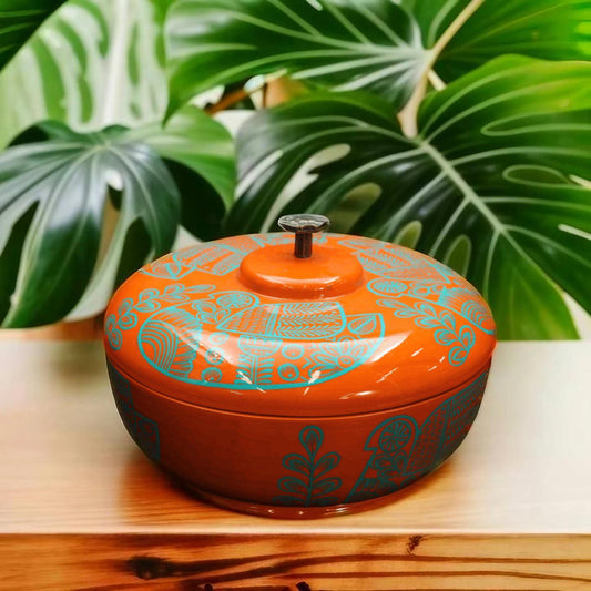 Orange Handmade Tortilla Holder w/ Metal Handle