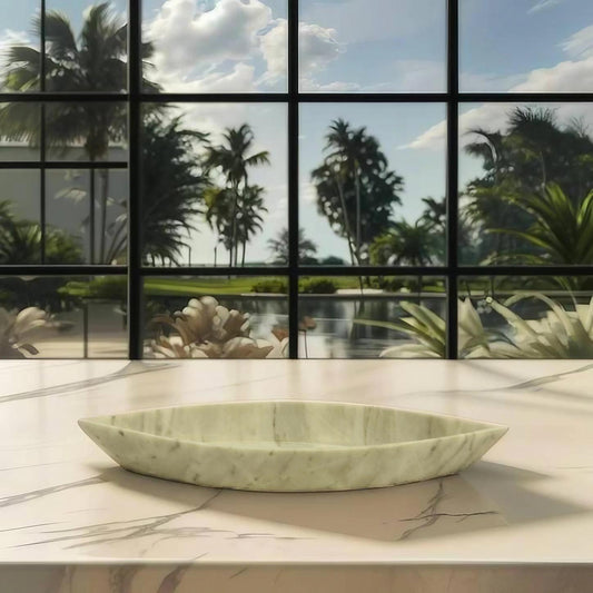 White Marble Canoe Serving Tray