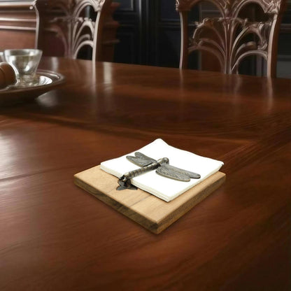 Brass Dragonfly Wood Napkin Holder