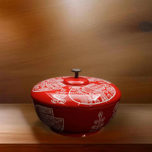 Red Handmade Tortilla Holder w/ Metal Handle