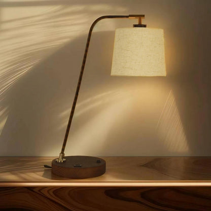Dark Walnut & Brushed Nickel Desk Lamp w/ USB Port
