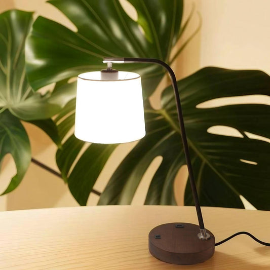 Dark Walnut & Brushed Nickel Desk Lamp w/ USB Port