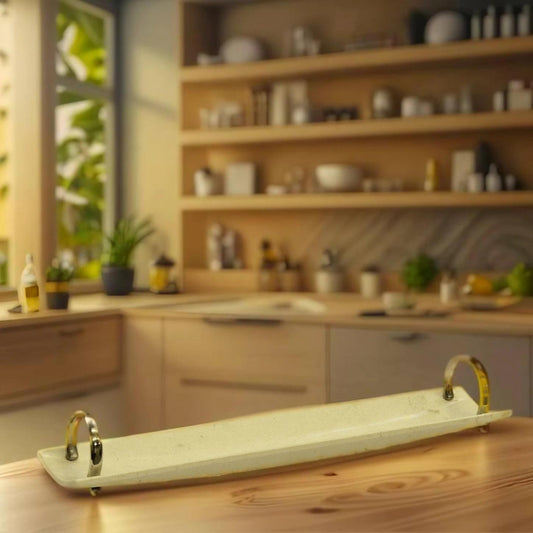 Marble Bread Serving Tray with Pewter Handles