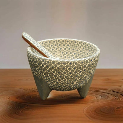 24oz Lead Grey Ceramic Salsa Bowl w/ Spoon