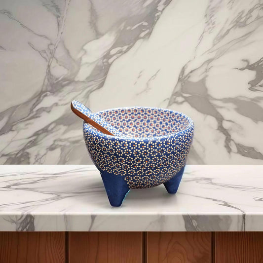 24oz Royal Blue Ceramic Salsa Bowl w/ Spoon