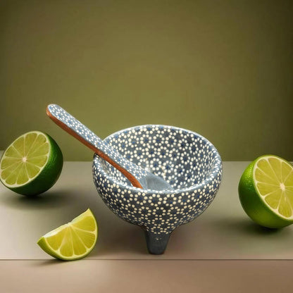 6oz Plomo Grey Ceramic Salsa Bowl w/ Spoon