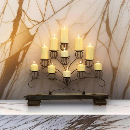 35" Iron & Wood Mexican Rustic Candelabra