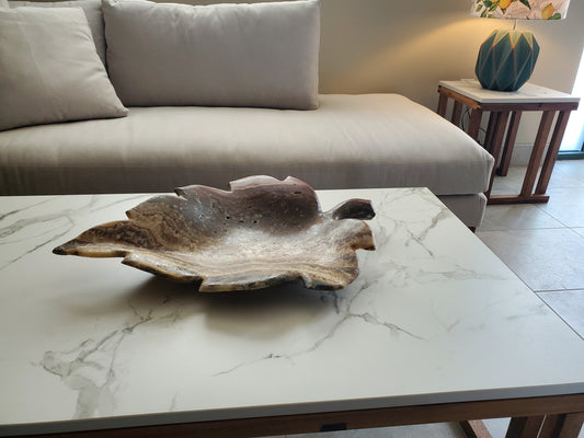 Beige & Red Oak Leaf Marble Centerpiece