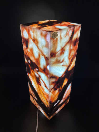 White/Red Patterned Closed Decorative Onyx Lamp