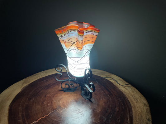 Blue/Red Blown Glass Flower Lamp