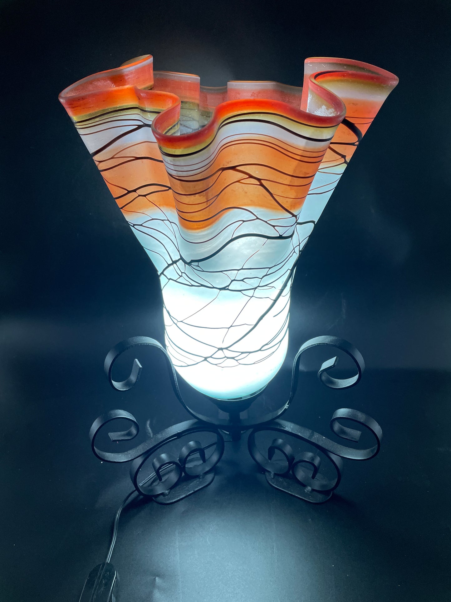 Blue/Red Blown Glass Flower Lamp