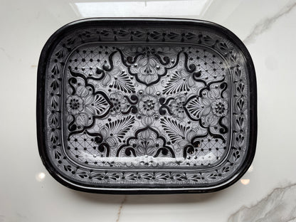 Black Patterned Large Talavera Decorative Tray