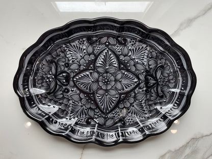 Black Patterned Big Oval Talavera Decorative Tray