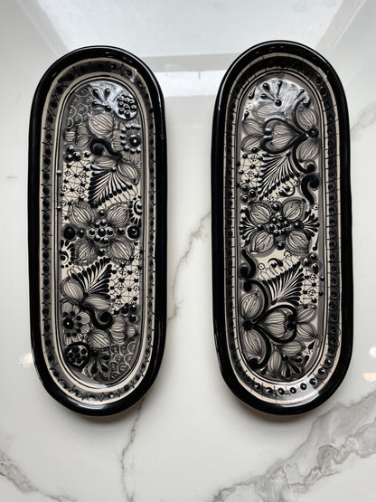 Black Oval 2pc Decorative Talavera Tray Set