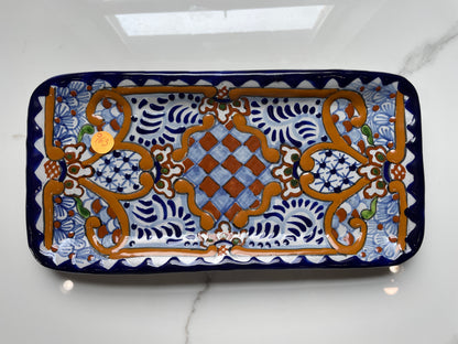 Blue/White 2pc Patterned Decorative Talavera Tray Set