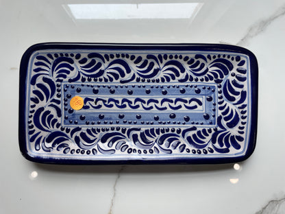 Blue/White 2pc Patterned Decorative Talavera Tray Set