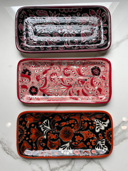 Red/Black 3pc Decorative Talavera Tray Set