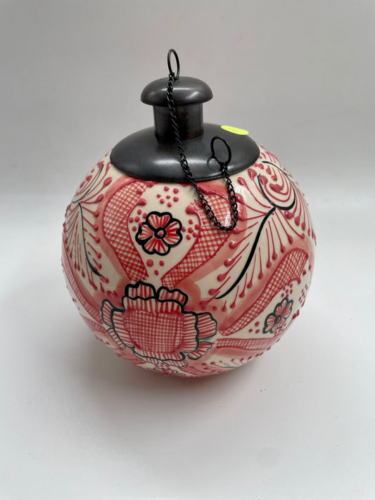 Red Flower Patterned Citronella Ceramic Sphere