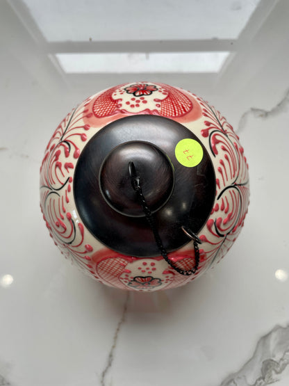 Red Flower Patterned Citronella Ceramic Sphere