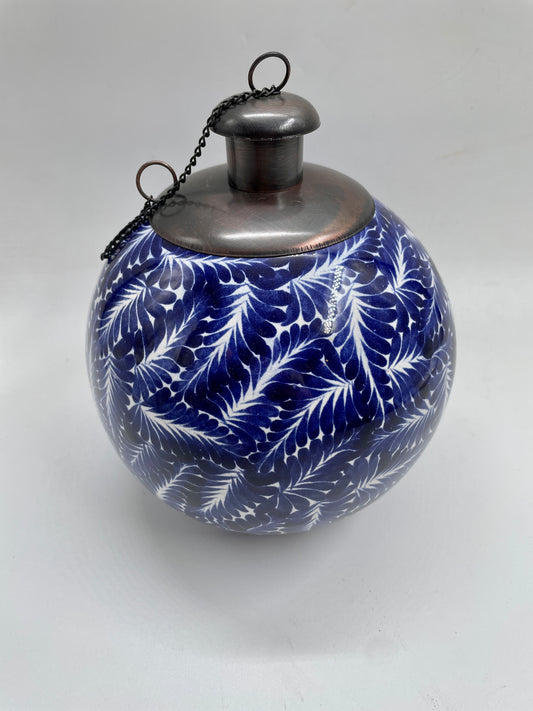 Blue Leaf Patterned Citronella Ceramic Sphere