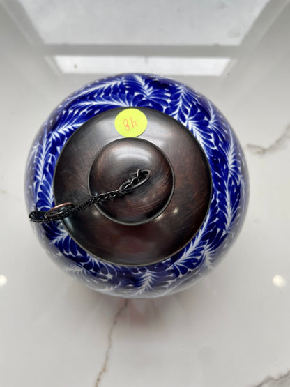 Blue Leaf Patterned Citronella Ceramic Sphere