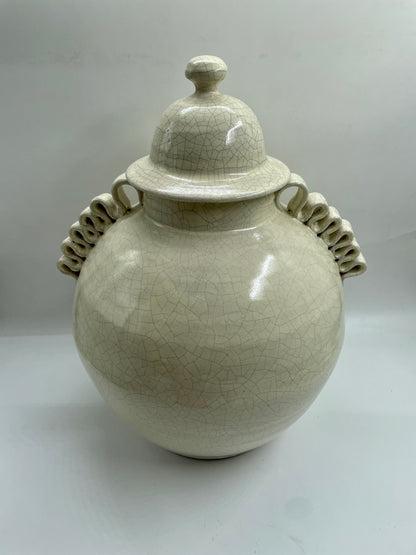 Large Patterned Beige Ceramic Urn