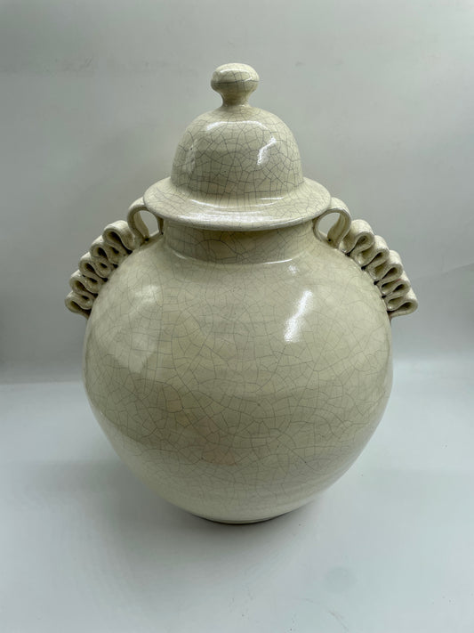Large Patterned Beige Ceramic Urn