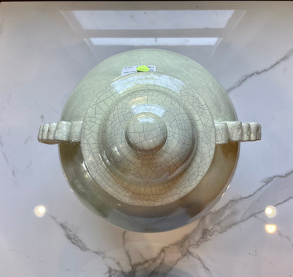 Large Patterned Beige Ceramic Urn