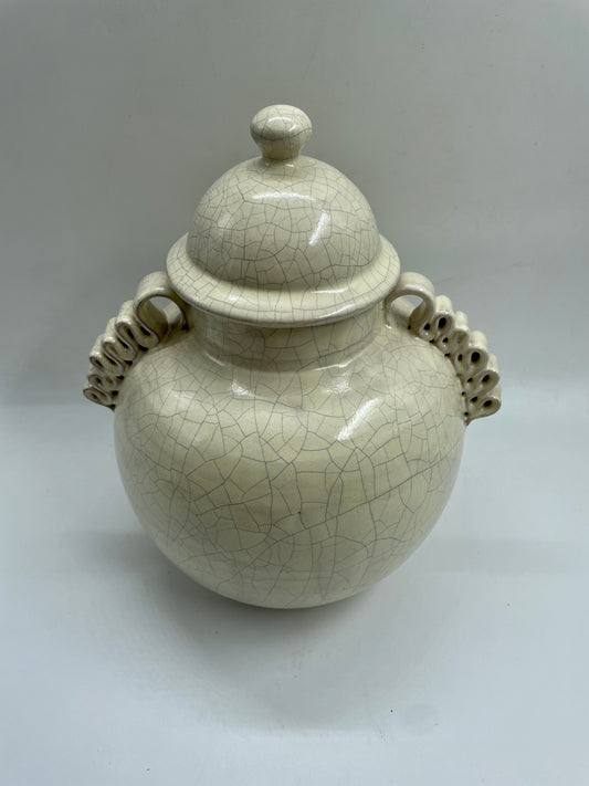 Small Patterned Beige Ceramic Urn