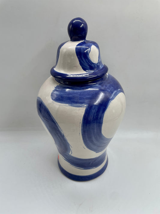 Medium Blue And White Ceramic Urn
