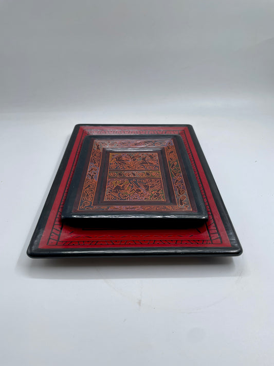 Red/Black Unique Artistic Wooden Tray Set